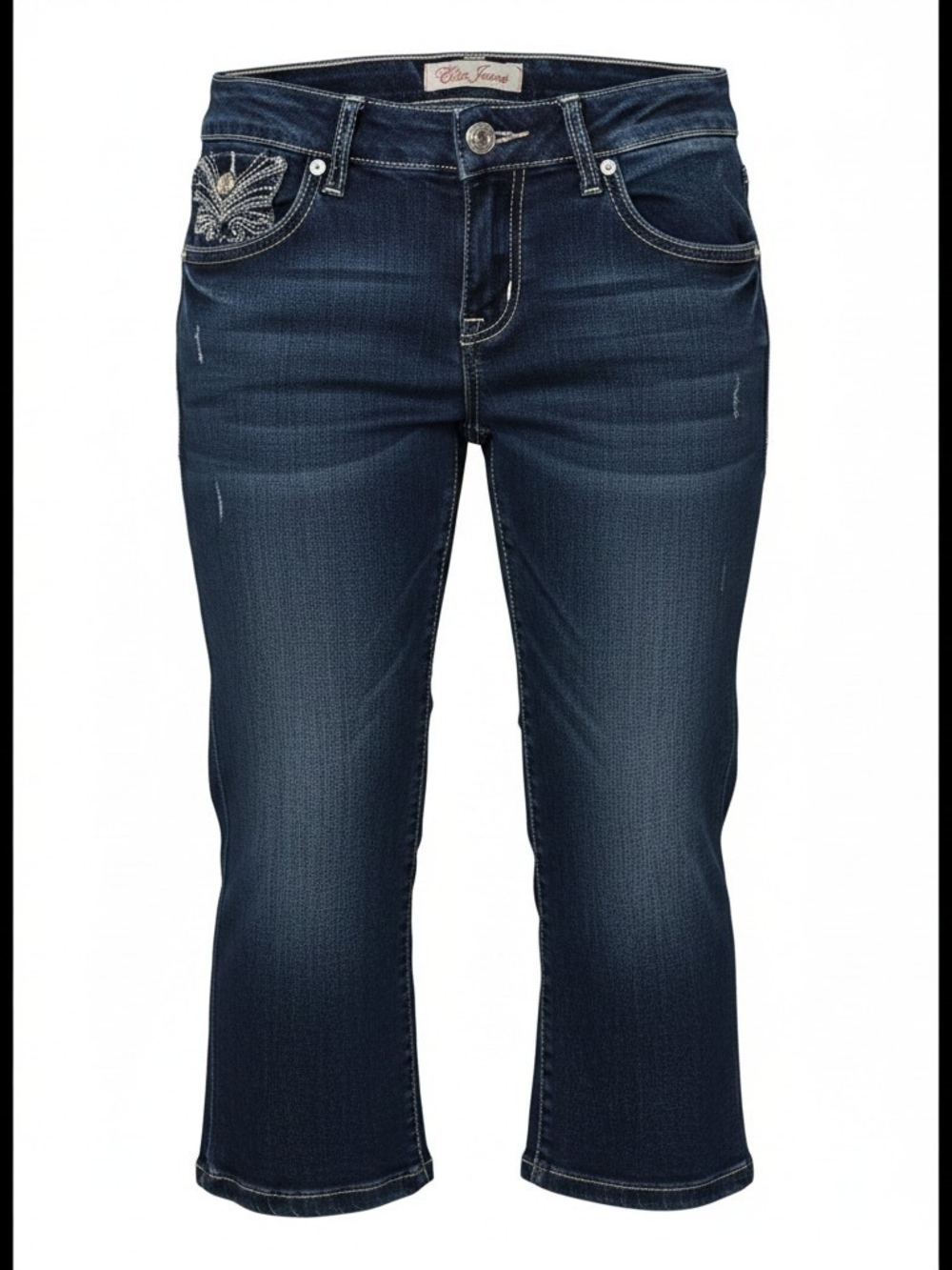 Dark Blue Elite Jeans Capris with Embroidered Pocket